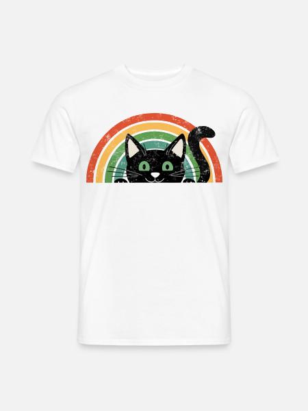 Schwarze Katze im Regenbogen Retro Rainbow Cats - Männer T-Shirt - Weiß