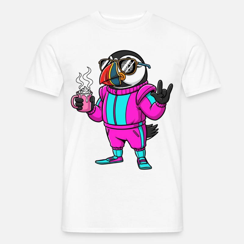 Stylischer Vogel im Ski-Overall mit Kaffee - Männer T-Shirt - Weiß