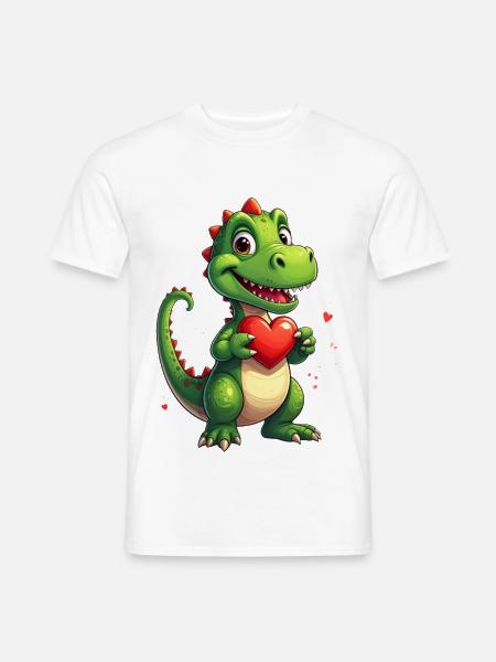 Dinosaurier mit Herz zum Valentinstag - Männer T-Shirt - Weiß