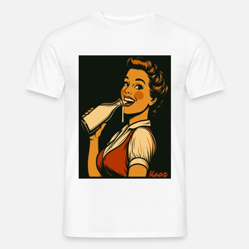 Retro Dame mit Milch Getränk - Männer T-Shirt - Weiß