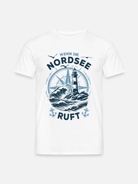 Wenn die Nordsee ruft | Leuchtturm Kompass - Männer T-Shirt - Weiß
