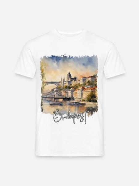 Budapest Watercolor, Budapest, Ungarn - Männer T-Shirt - Weiß