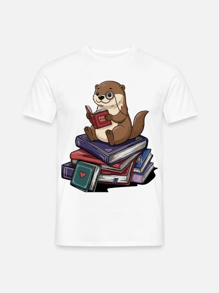 Bücherwurm-Otter-Tier-Lesen-Bücher Kunst - Männer T-Shirt - Weiß