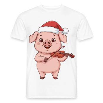 Animaux de ferme de cochons de Noël jouant du violon - T-shirt homme - blanc - Devant - AI Model Male 178 dark (178cm)