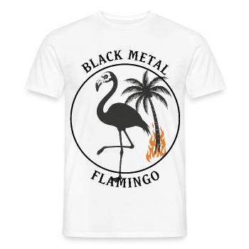 Black Metal Flamingo – Brennende Palme & Stacheldr - Men's T-Shirt - white - Front - AI Model Male 178 dark (178cm)
