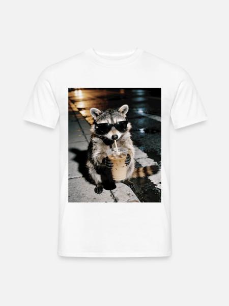 Waschbär trink Eiskaffee, Lustiges Waschbär Foto - Männer T-Shirt - Weiß