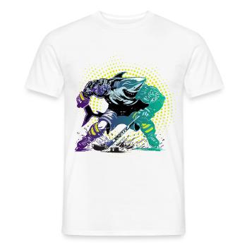 hai eishockey puck tor hockey team eisbären köln - Men's T-Shirt - white - Front - AI Model Male 178 dark (178cm)