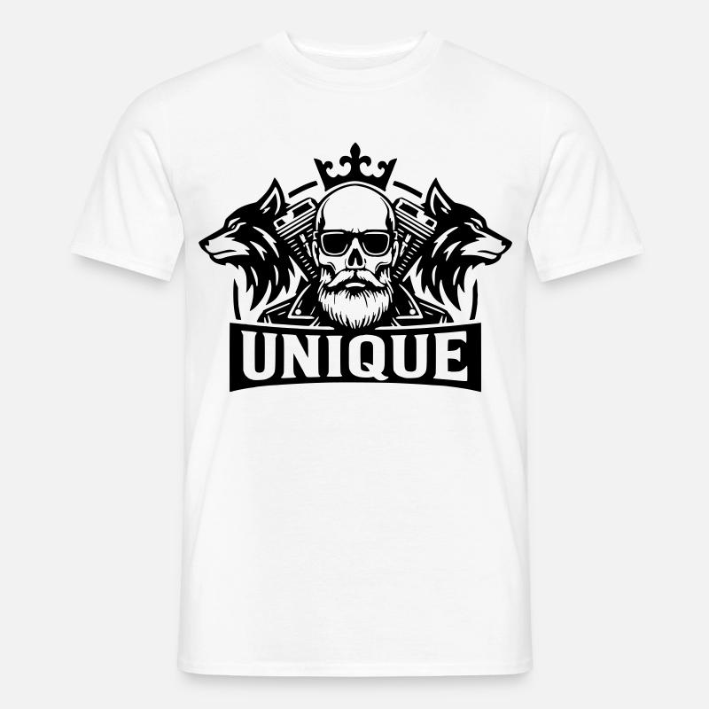 Unique Skull Wolf Biker Design - Männer T-Shirt - Weiß