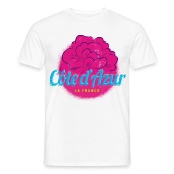 Côte d'Azur Retro Oleander France Souvenir - Men's T-Shirt - white - Front - AI Model Male 178 dark (178cm)