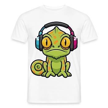 Baby Chameleon Headphones Cartoon Music - Men's T-Shirt - white - Front - AI Model Male 178 dark (178cm)