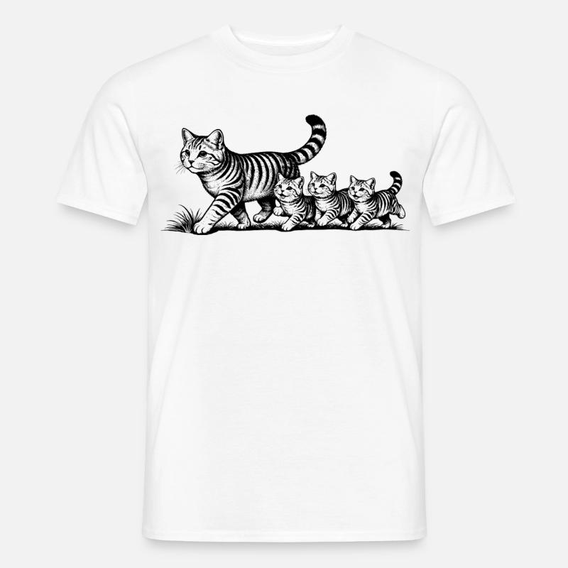 Katzenmutter mit 3 Katzenbabys schwarzweiß - Männer T-Shirt - Weiß