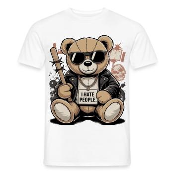 Bad Teddy – I Hate People Bear Design - Men's T-Shirt - white - Front - AI Model Male 178 dark (178cm)