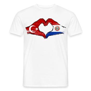 Türkei_Paraguay_Flagge_Hände_Herzform_used - Männer T-Shirt - Weiß - Vorne - AI Model Male 178 dark (178cm)