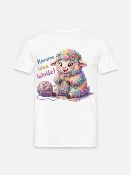 Komme was Wolle - Strickendes Schaf Wollknäuel - Männer T-Shirt - Weiß