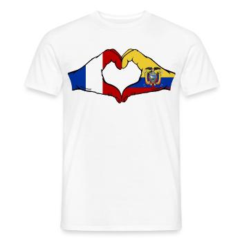 France, Équateur, drapeau Mains, Forme de cœur - T-shirt homme - blanc - Devant - AI Model Male 178 dark (178cm)