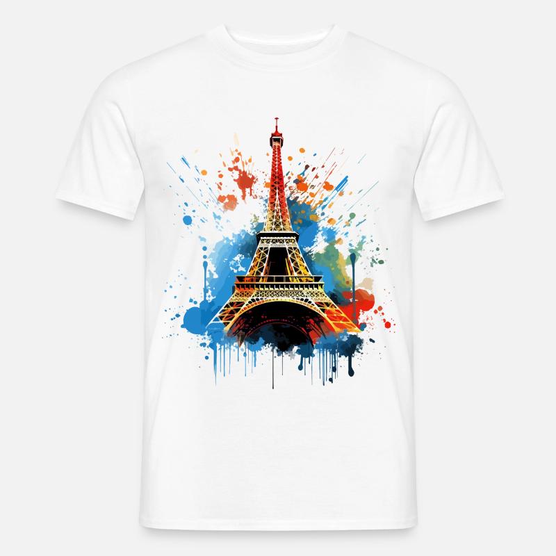 Paris Eiffeltårnets Skyline Frankrig Splash Farverig - Mænd T-shirt - hvid