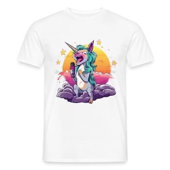 Sunset Unicorn with Microphone - Men's T-Shirt - white - Front - AI Model Male 178 dark (178cm)