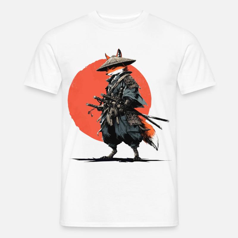 Fuchs-Samurai unter Ember Sun - Männer T-Shirt - Weiß