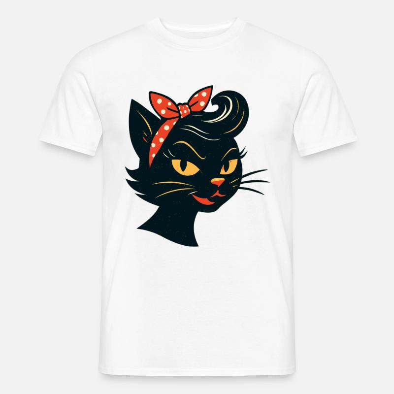 Sort kat i 50'er retro-stil - Mænd T-shirt - hvid