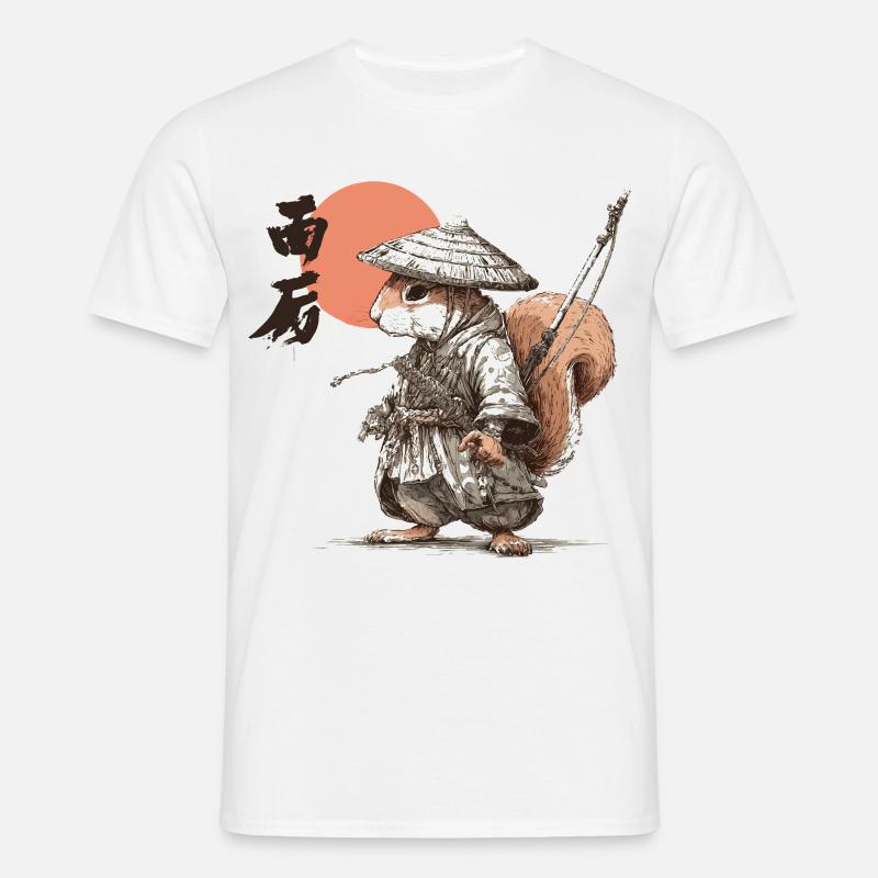 Samurai-Eichhörnchen unter roter Sonne - Männer T-Shirt - Weiß