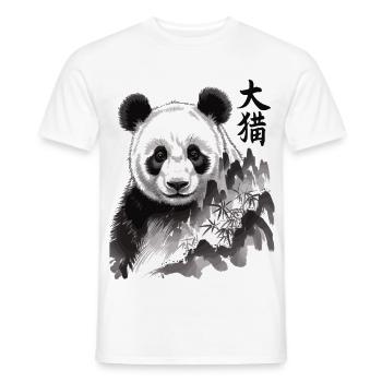 Panda Shirt mit Schriftzeichen – Schwarz Weiß - Männer T-Shirt - Weiß - Vorne - AI Model Male 178 dark (178cm)