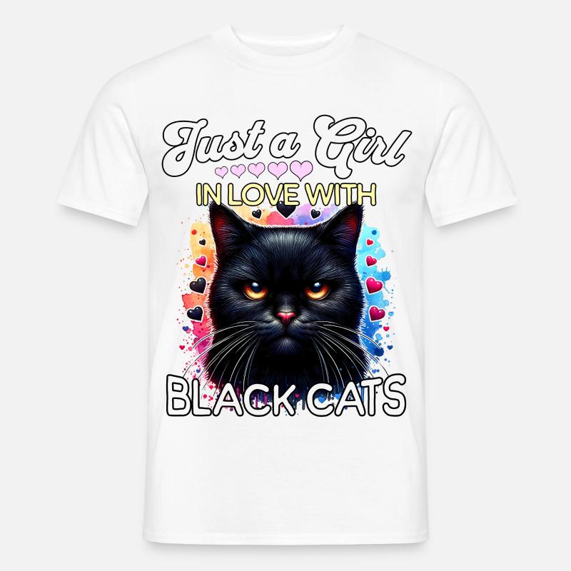 Schwarze Katze Mädchen - Männer T-Shirt - Weiß