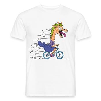 Dessin animé Girafe sur Vélo - T-shirt homme - blanc - Devant - AI Model Male 178 dark (178cm)