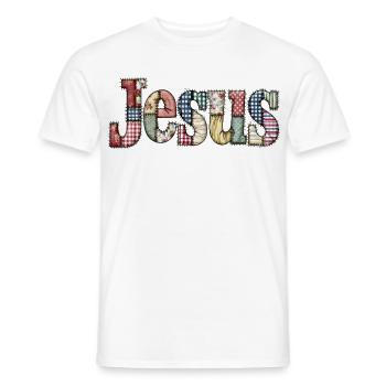 Patchwork Jesus Lettering - Men's T-Shirt - white - Front - AI Model Male 178 dark (178cm)
