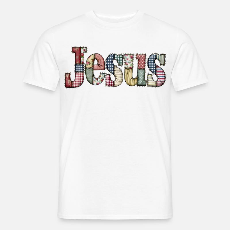 Patchwork Jesus Schriftzug - Männer T-Shirt - Weiß