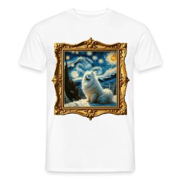 Nuit étoilée de Spitz Pomeranian - T-shirt homme - blanc - Devant - AI Model Male 178 dark (178cm)