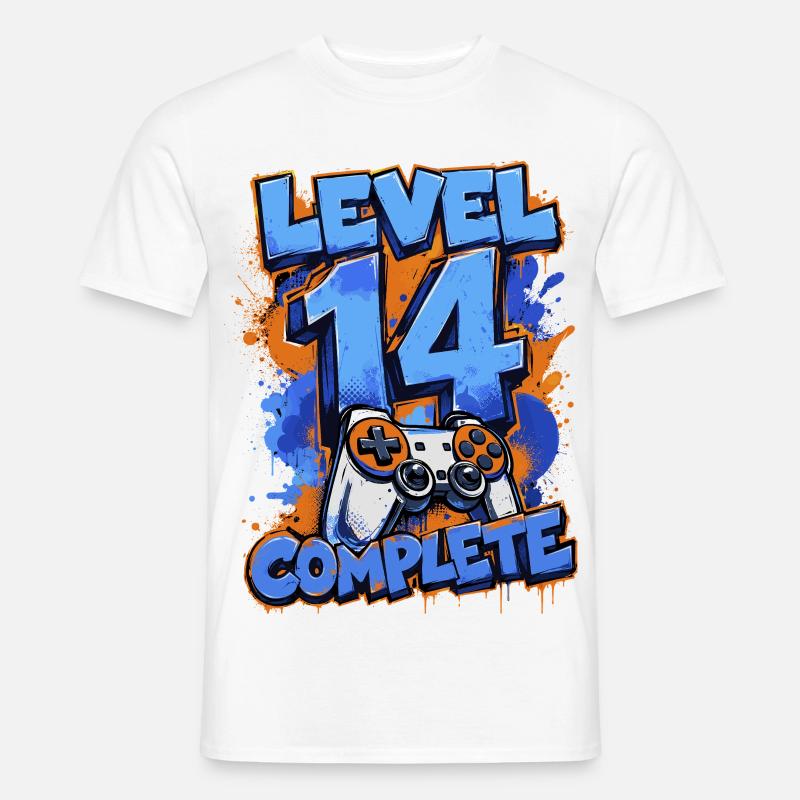 Level 14 Complete – Retro Gaming - Männer T-Shirt - Weiß
