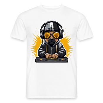 DJ Hund im Hoodie mit Kopfhörer - Männer T-Shirt - Weiß - Vorne - AI Model Male 178 dark (178cm)
