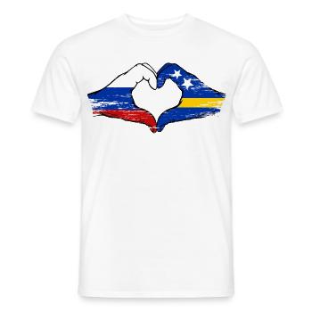 Russia Curacao flag hands heart shape used - Men's T-Shirt - white - Front - AI Model Male 178 dark (178cm)