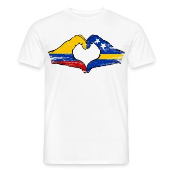 Colombia Curacao flag hands heart shape used - Men's T-Shirt - white - Front - AI Model Male 178 dark (178cm)