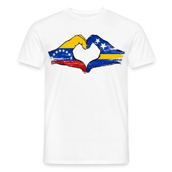 Venezuela Curacao flag hands heart shape used - Men's T-Shirt - white - Front - AI Model Male 178 dark (178cm)