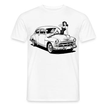 T-shirt classique Pin-Up Car Hot Up de la Hot Flip - T-shirt homme - blanc - Devant - AI Model Male 178 dark (178cm)