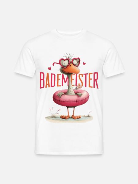 Bademeister Lustiger Vogel mit Schwimmring - Männer T-Shirt - Weiß