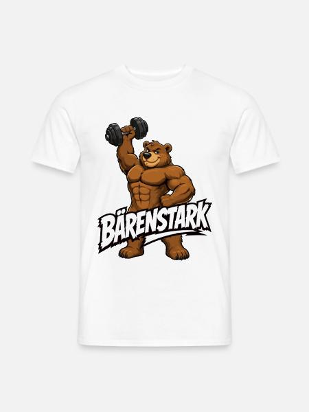 Bärenstark Fitness Bär Hantel Motiv - Männer T-Shirt - Weiß