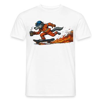 Cartoon-Figur Wolf auf feurigem Skateboard - Männer T-Shirt - Weiß - Vorne - AI Model Male 178 dark (178cm)