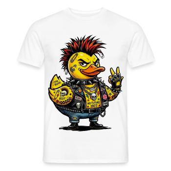 Canard en caoutchouc punk mâle avec crête - T-shirt homme - blanc - Devant - AI Model Male 178 dark (178cm)