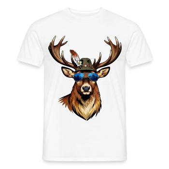Deer Sunglasses Folk Festival Traditional Costumes Replacement Man - Men's T-Shirt - white - Front - AI Model Male 178 dark (178cm)