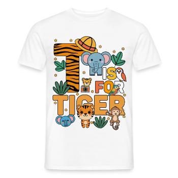 T steht für Tiger Zoo Party Dschungel Zoo Geburtstag - Männer T-Shirt - Weiß - Vorne - AI Model Male 178 dark (178cm)
