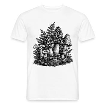 Linogravure vintage aux champignons forestiers - T-shirt homme - blanc - Devant - AI Model Male 178 dark (178cm)