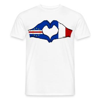 Drapeau du Cap-Vert France, mains en forme de cœur utilisées - T-shirt homme - blanc - Devant - AI Model Male 178 dark (178cm)