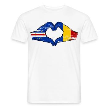 Cape Verde Romania flag hands heart shape used - Men's T-Shirt - white - Front - AI Model Male 178 dark (178cm)