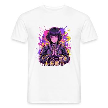 Cyber Geisha im Neonstadt - Männer T-Shirt - Weiß - Vorne - AI Model Male 178 dark (178cm)