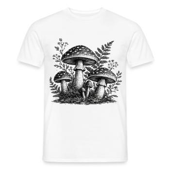 Linogravure vintage aux champignons forestiers - T-shirt homme - blanc - Devant - AI Model Male 178 dark (178cm)