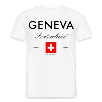 Geneva Switzerland Coordinates Travel Souvenir - Men's T-Shirt - white - Front - AI Model Male 178 dark (178cm)