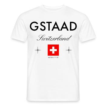 Gstaad, Switzerland, coordinates, travel, souvenir - Men's T-Shirt - white - Front - AI Model Male 178 dark (178cm)