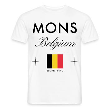 Mons Belgien Koordinaten Reise Souvenir - Männer T-Shirt - Weiß - Vorne - AI Model Male 178 dark (178cm)